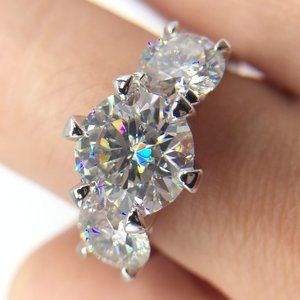 Certified 5ct. t.w. Diamond Moissanite Three Stone Engagement Ring NEW